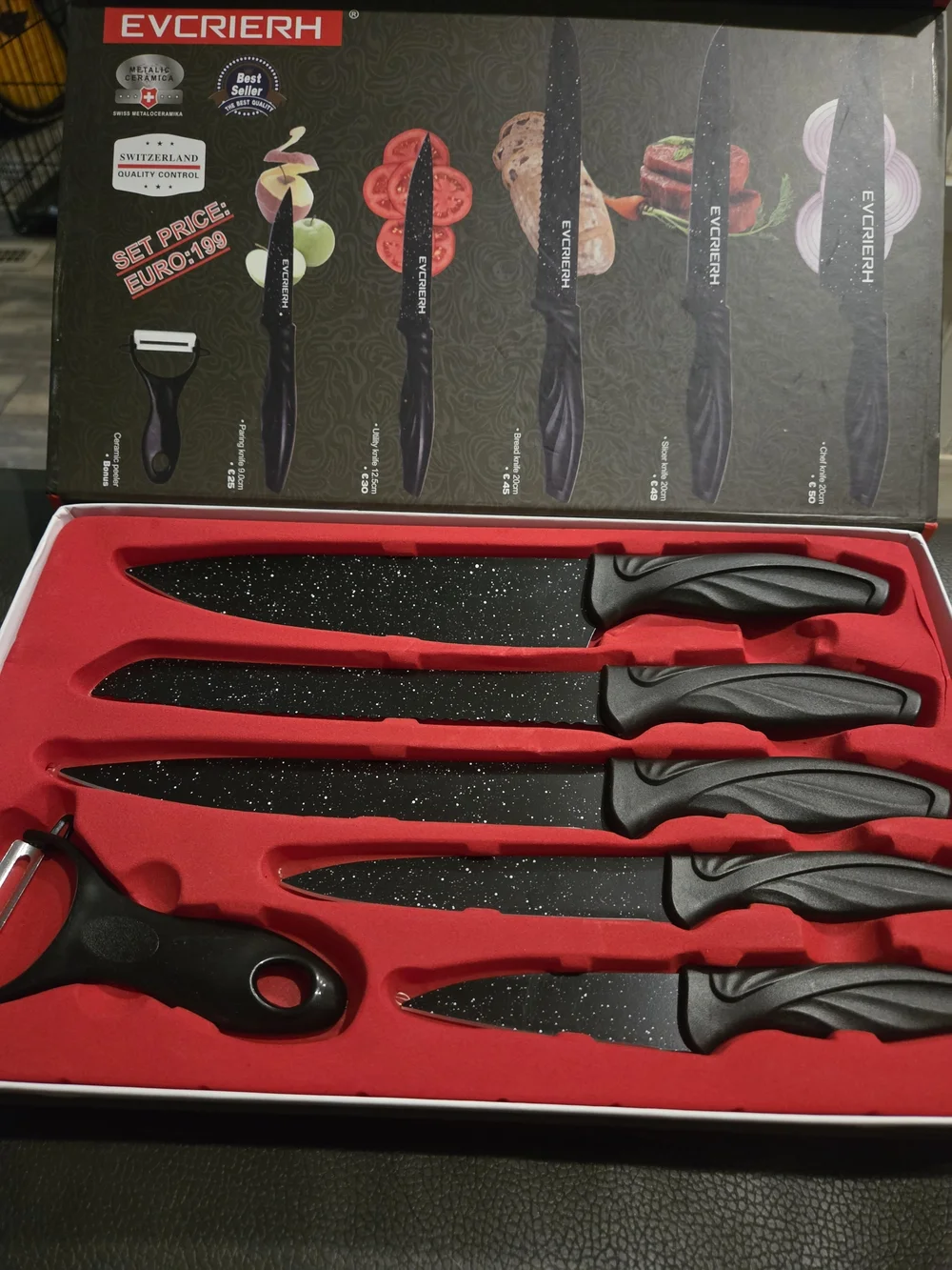 Black 6-Piece Non-Stick Knife Set with Peeler